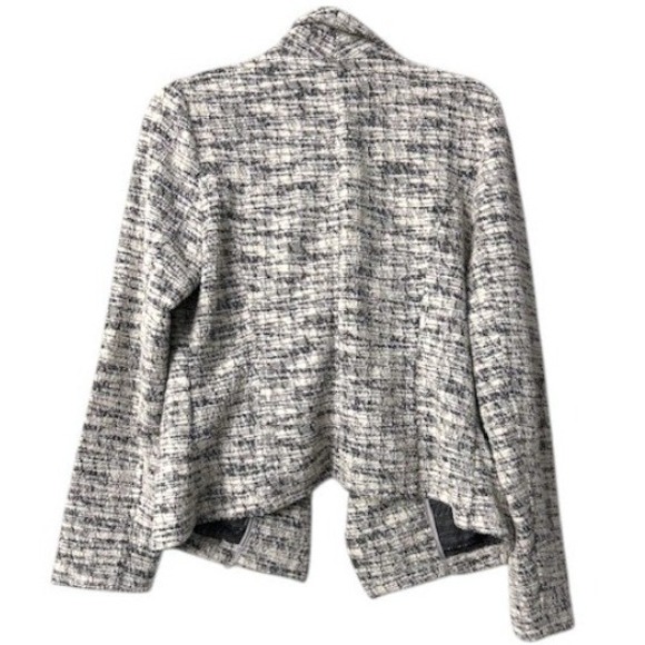 Chico's Size M Heathered Black and White Waterfall Jacket Textured Knit Academia - Picture 2 of 13